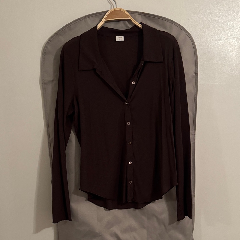 Aritzia Rich Brown Button-Down Shirt